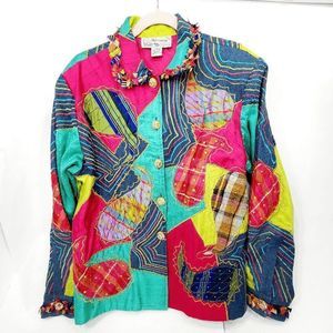 Westbrook Vintage Beaded Embroidered Metallic Patchwork Size Large 3D Jacket